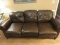 Lane Furniture Leather Refined Brown Classical Rolled Arm Sofa w/Accent Pillows on Mahogany