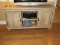 Stately Cottage Farmhouse Console Media Cabinet Rustic Center Open Shelves Flanked by Panel