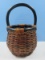 Traditional Handwoven Wicker Gathering Basket w/Black Rattan Handle- 14 1/2