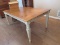 Stately Wooden Farmhouse Table w/Leaf Knotty Pine Rectangular Top on Painted Off-White