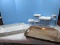 Lot 2 Simulated Wood Grain Trays, White Pierced Gallery Tray, Set of Seal Tight Canisters, Fridge