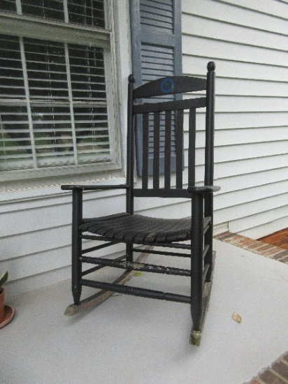 Black Slat Seat/Back Rocking Chair w/"K" in Circle