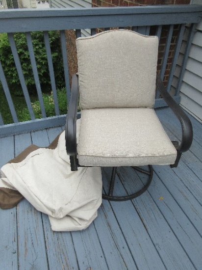 Swivel Cast Aluminum Patio Arm Chair w/Cushions & Cover Mediterranean Clover Leaf Lattice
