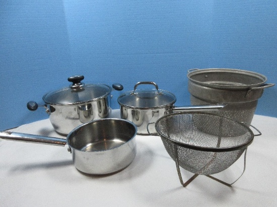 Lot Cookware 18/10 Stainless Wolf Gang Pucks Caf‚ Collection Covered Pot/Sauce Pot, Strainer,