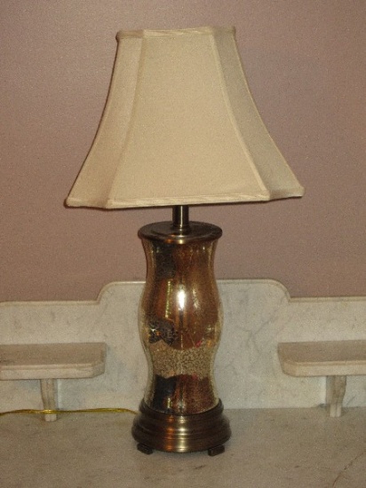Mercury Glass Font Hurricane Shade Form 29" Table Lamp on Brass Finish Base