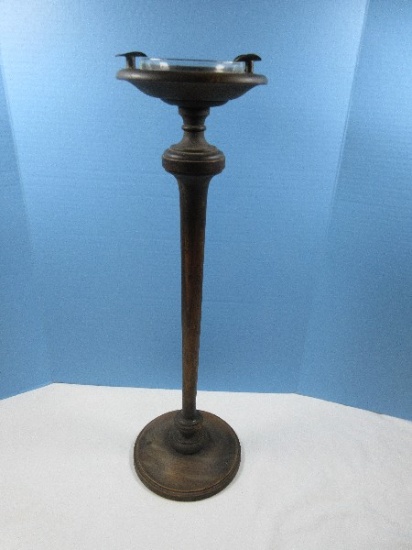 Stylish Early Mahogany Standing Ashtray w/Glass Insert