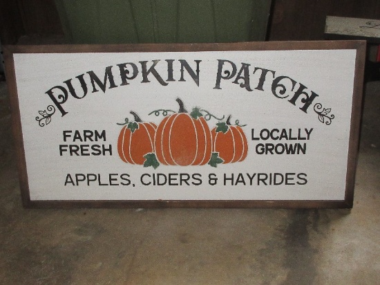 Wall D‚cor Plaque "Pumpkin Patch" Rustic Farm Sign w/Raised Lettering & Pumpkins-36" x 18"