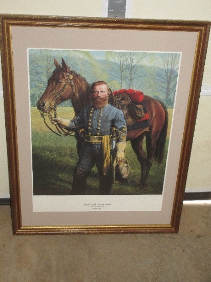 James Ewell Brown Stuart Major General, CSA Confederate States Army Portrait w/Horse Offset
