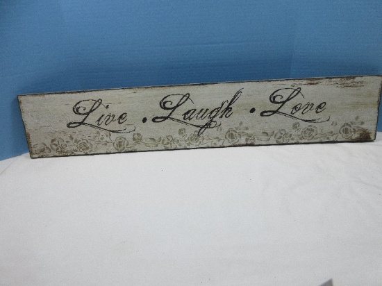 Love Laugh Love Motto Wall D‚cor Plaque Stencil Wild Roses Swag Distressed Patina- 6 1/2" x 35"