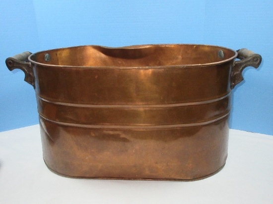 Early Copper Wash Tub/Boiler Pot w/Wooden Handles Anaconda-  Made in Canada