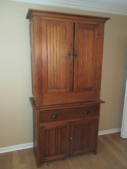 Impressive Antique Knotty Pine Pantry/Storage Cabinet Traditional Farmhouse Style 2pc