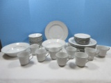 39pcs Salem China Co. Fine China Translucent Lace Band Pattern Dinnerware Plates, Bowls, Cups