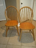Pair Windsor Style Side Chairs Hoop Spindle Backs on Tapered Legs