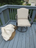 Swivel Cast Aluminum Patio Arm Chair w/Cushions & Cover Mediterranean Clover Leaf Lattice