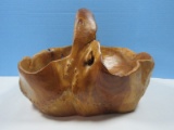 RARE FIND Hand Carved Burl Wood Basket w/Center Handle-Approx 10