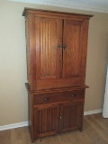 Impressive Antique Knotty Pine Pantry/Storage Cabinet Traditional Farmhouse Style 2pc