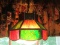 Stained Slag Glass Hanging Light Fixture Shade w/Panels & Milk Glass Globe