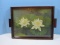 Vintage Wooden Serving Rectangular Handled Tray w/American White Waterlilies Lithograph
