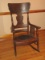 Marvelous Antique Oak Rocking Chair Pressed Back Design Quilted Medallion Seat Insert