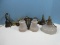 2 Antique Ceiling Hanging Light Fixtures Double Arm Drop Art Deco Sandblasted Glass Shades