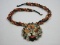 Vintage Lee Sands Lion Head Inlay Pendant Necklace Mosaic Lions Head Attached To Multi-