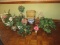 Lot Misc Silk Plants in Various Containers Semi Porcelain Blue/White Oriental Jardiniere, White