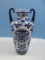 Semi Porcelain Elegant Blue & White Floral Vine Design Classic Vase 12 1/2