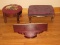 2 Victorian Era Wooden Foot Stools Floral Needlepoint Top/Damask Upholstery, Faux Burled
