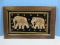 Vintage Trapunto Wall Art 2 Sequined Elephants Black Velvet Background Adorned w/Faux Pearls