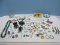 Lot Misc Jewelry Mother of Pearl Violin Pin, Vintage Beaded Necklace w/Clip on Earrings,