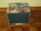 Storage Box Ottoman w/Cushioned Top Book Theme Pattern Metal Accents & Side Handles