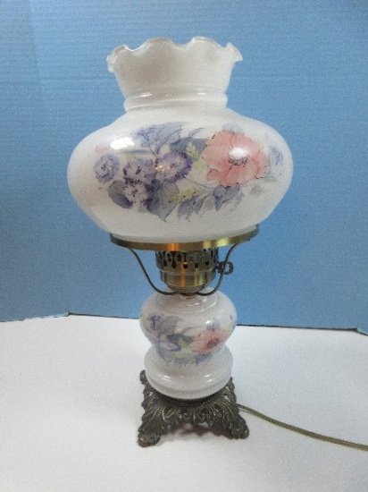 Gone w/The Wind Style Hurricane 17 1/2" Parlor Lamp w/Top & Base Lights White Glass Shade &