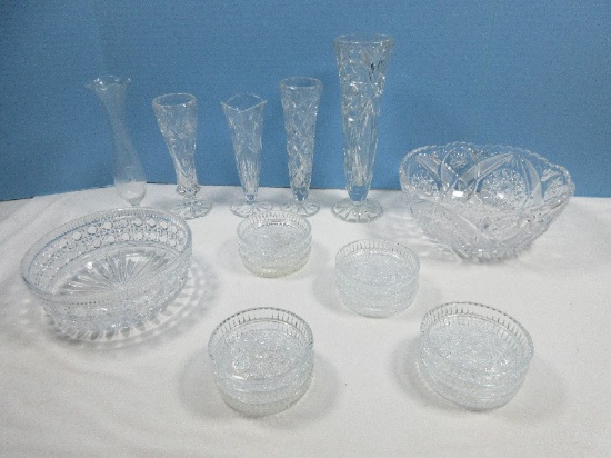 Lot Crystal/Blown Glass Beyer 24% Lead Crystal Round 8 1/2" Intricate Cut Design Console Bowl,