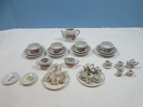 Lot Child's Tea Party Porcelain Set Rosebuds Swag Pattern Mini 8pc Bunny & Bluebird Tea Set &