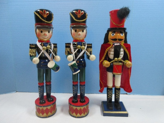 Toy Land Charming Pair Drummer Boy 15" Nutcrackers on Drum Pedestals, Military Drummer w/