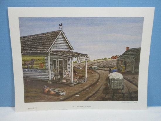 Titled "The Country Store in Cotton" Rural Scene Folk Art Signed Frank Morris Ltd. 582/1000