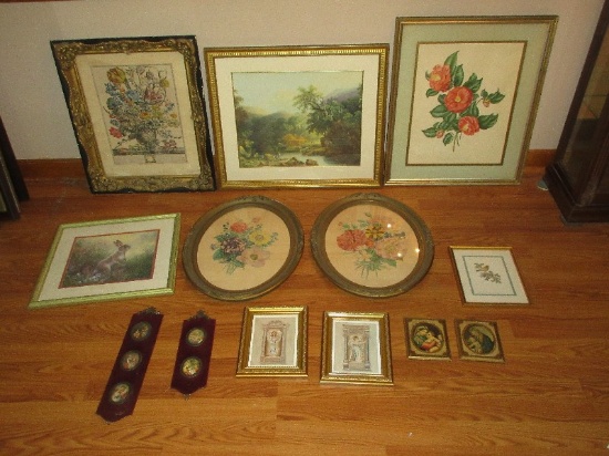 Lot Fine Artwork Points Still Life Botanical, Scenic Landscape, Bunny Rabbit, Camellia Lithograph,