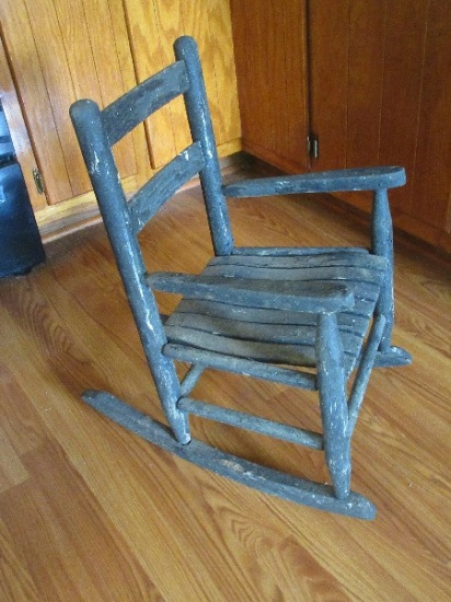 Early painted Black Child's Slat Rocker
