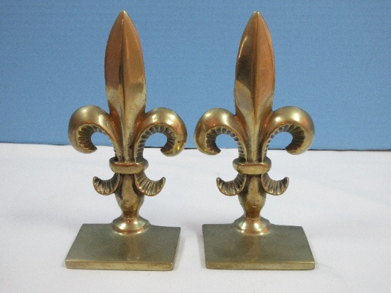 Pair Brass Fleur-De-Lis 7" Bookends French Inspired Lacquer Finish
