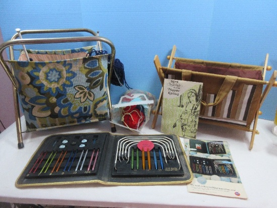 Lot Vintage Folding Yard Sticks Sewing Knitting Yarn Basket, Retro Metal Frame Yarn Folding