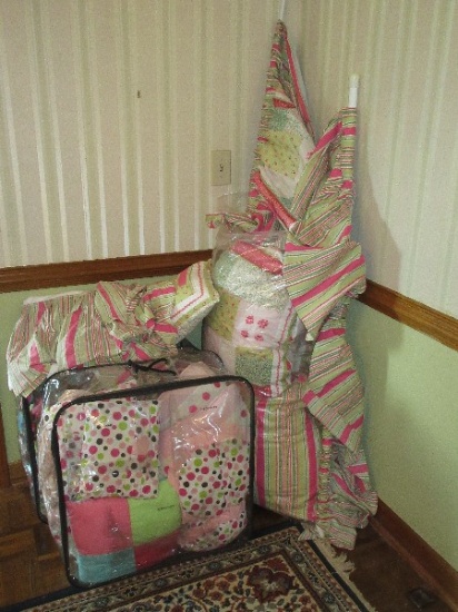 Lot 42"W Window Treatments w/Matching Pillow Shams, Queen Size Dust Ruffle, Full/Queen