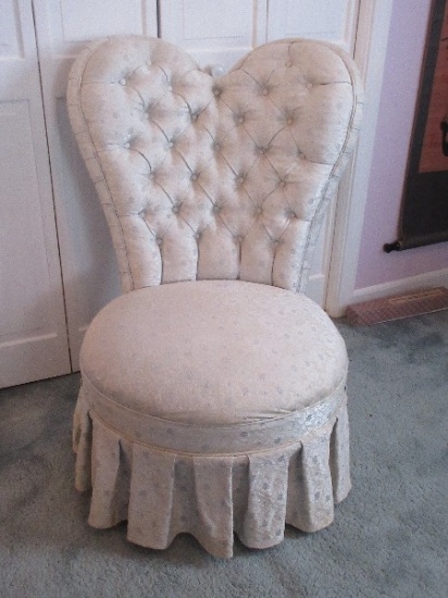 Stylish Slipper Chair AKA Boudoir Chair or Vanity Low Seat Pleated Skirt Tuffed Back Romantic