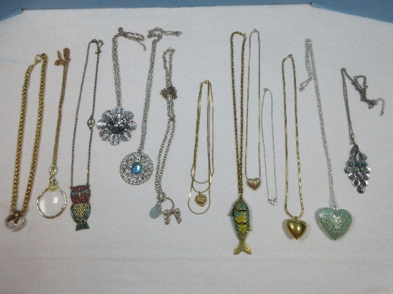 Fashion Statement Jewelry Necklaces w/Pendants Figural Fish, Owl w/Peace Symbol,