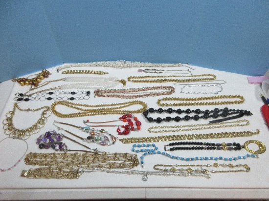 Lot Designer Jewelry Gold Tone Beaded Necklaces, Faux Seed Pearls Link Necklace, Multi