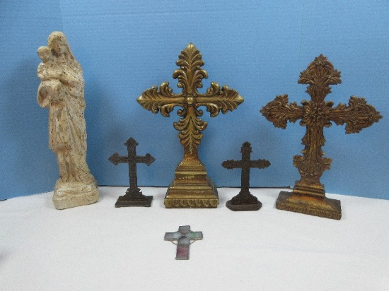 Religious Collection 2-Cast Iron 6 1/2"/6 3/4" Victorian Era Designs, Polyresin Romanesque Style