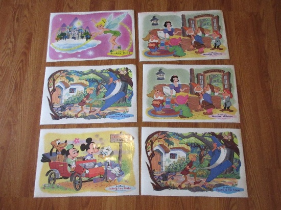 Vintage Set of 6 Disney Placemats Promotional Giveaway From RCA Victor Various Disney