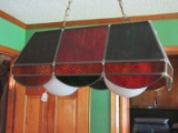 Stained Glass Hanging Light Fixture Rectangular Shade w/Panels Slag Glass w/Milk Glass Globes