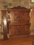 Spectacular Antique Oak Victorian Era Full/Double Size Head/Footboards w/Wooden Side Rails