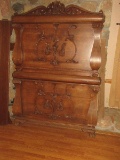 Spectacular Antique Oak Victorian Era Full/Double Size Head/Footboards w/Wooden Side Rails