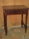 Antique Occasional Side Table w/Dovetail Drawer on Turned Legs Horizontal Stretchers Classic